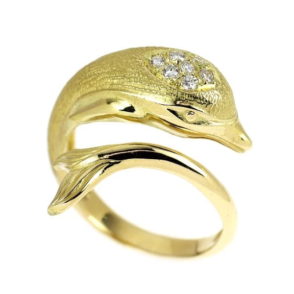 K18YG DIAMOND RING DOLPHIN