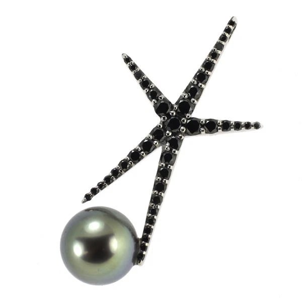 PONTEVECCHIO K18WG BLACK PEARL DIAMOND PENDANT TOP: Pontevecchio K18WG black pearl diamond pendant top Brand: Pontevecchio Type/Style: pendant top Material: K18WG, Main Stone Black Pearl/Natural Color: WG Size: Length/Width/Diameter 37.0 Accessories: