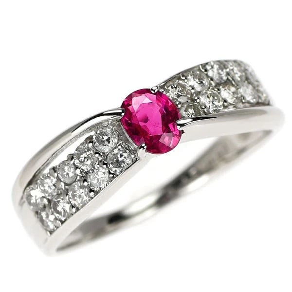 PT900 RUBY DIAMOND RING: Pt900 ruby diamond ring Brand: None Type/Style: Ring Material: Pt900, Main Stone Ruby Color: None Size: 6.75 - 7 US Accessories: None Accessories Notice: When purchasing pre-owned goods, p