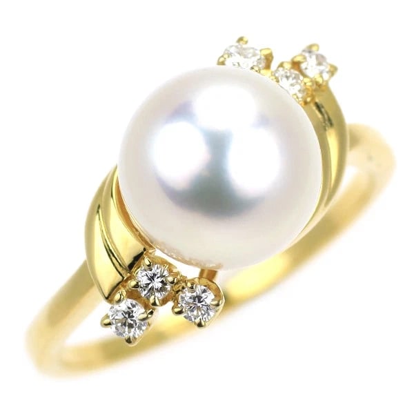 MIKIMOTO K18YG AKOYA PEARL DIAMOND RING: Mikimoto K18YG Akoya Pearl Diamond Ring Brand: Mikimoto Type/Style: Ring Material: K18YG, Main Stone Natural/Akoya Pearl Color: YG Size: 4.75 - 5 US Accessories: None Accessories Notice: When