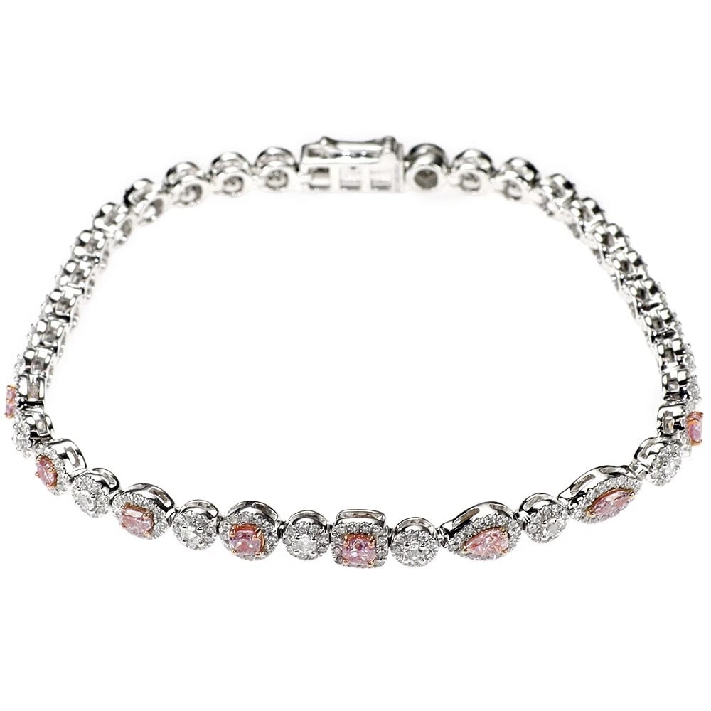 PT950/ K18PG ALL-STONE GRADED NATURAL PINK DIAMOND ROSE CUT BRACELET: Pt950/ K18PG All-Stone Graded Natural Pink Diamond Rose Cut Bracelet Brand: None Type/Style: bracelets Material: Pt950/ K18PG, Main Stone Natural Color: Pt Size: Chain Length 17.5cm