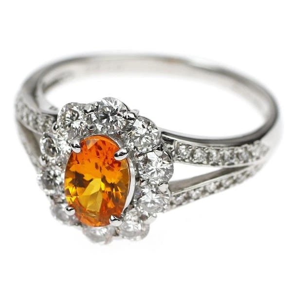 PT900 SPESSARTITE GARNET DIAMOND RING - 2