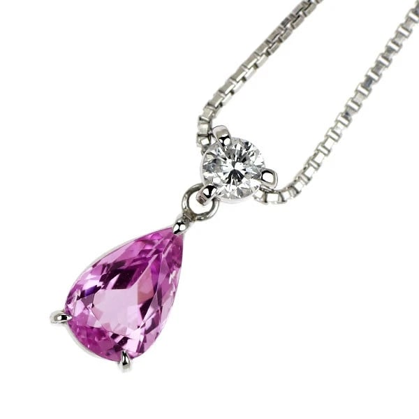 PT850 PINK IMPERIAL TOPAZ DIAMOND PENDANT NECKLACE: Pt850 Pink Imperial Topaz Diamond Pendant Necklace Brand: None Type/Style: pendant necklace Material: Pt850, Main Stone Imperial Topaz\Natural Color: None Size: Chain Length 40cm Accessories: None
