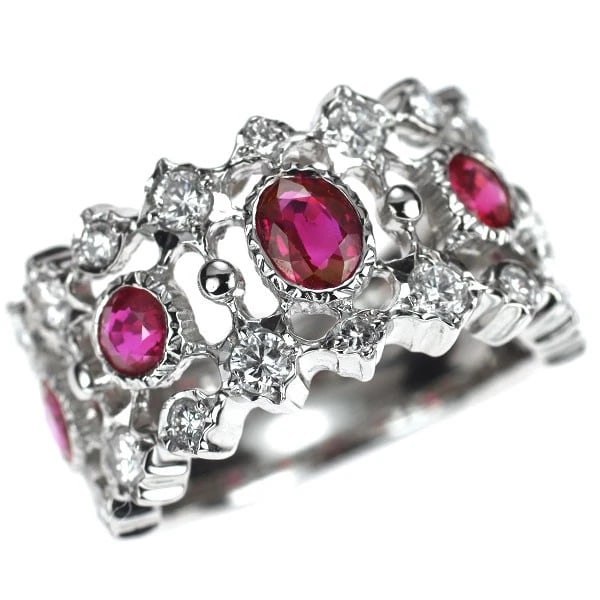 PT900 RUBY DIAMOND RING: Pt900 ruby diamond ring Brand: None Type/Style: Ring Material: Pt900, Main Stone Natural/Ruby Color: None Size: 6 US Accessories: None Accessories Notice: When purchasing pre-owned goods, please
