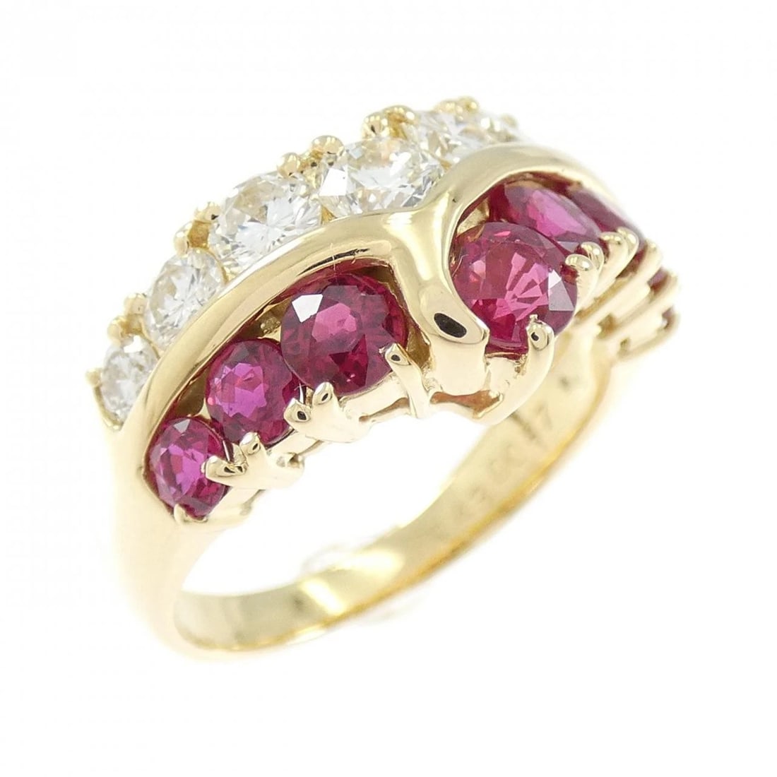 K18YG RUBY RING: K18YG Ruby Ring Brand: Unbranded Type/Style: Ruby Ring Material: K18 yellow gold, Main Stone Ruby Color: YG Size: US4 3/4 Accessories: None Accessories Notice: When purchasing pre-owned go