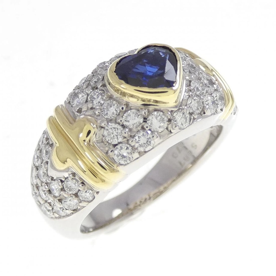 PT900/K18YG HEART SAPPHIRE RING: PT900/K18YG Heart Sapphire Ring Brand: Unbranded Type/Style: Sapphire Ring Material: Platinum 900 / K18 yellow gold, Main Stone Sapphire, Natural Color: PT, YG Size: US5 3/4 Accessories: None