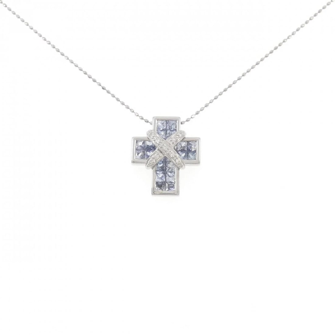 K18WG CROSS SAPPHIRE NECKLACE: K18WG Cross Sapphire Necklace Brand: Unbranded Type/Style: Sapphire Necklace Material: K18 white gold, Main Stone Sapphire, Natural Color: WG Size: Length: 46cm Accessories: None Accessories Notice: