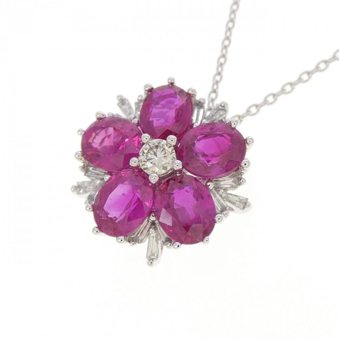 K18WG FLOWER RUBY NECKLACE - 3