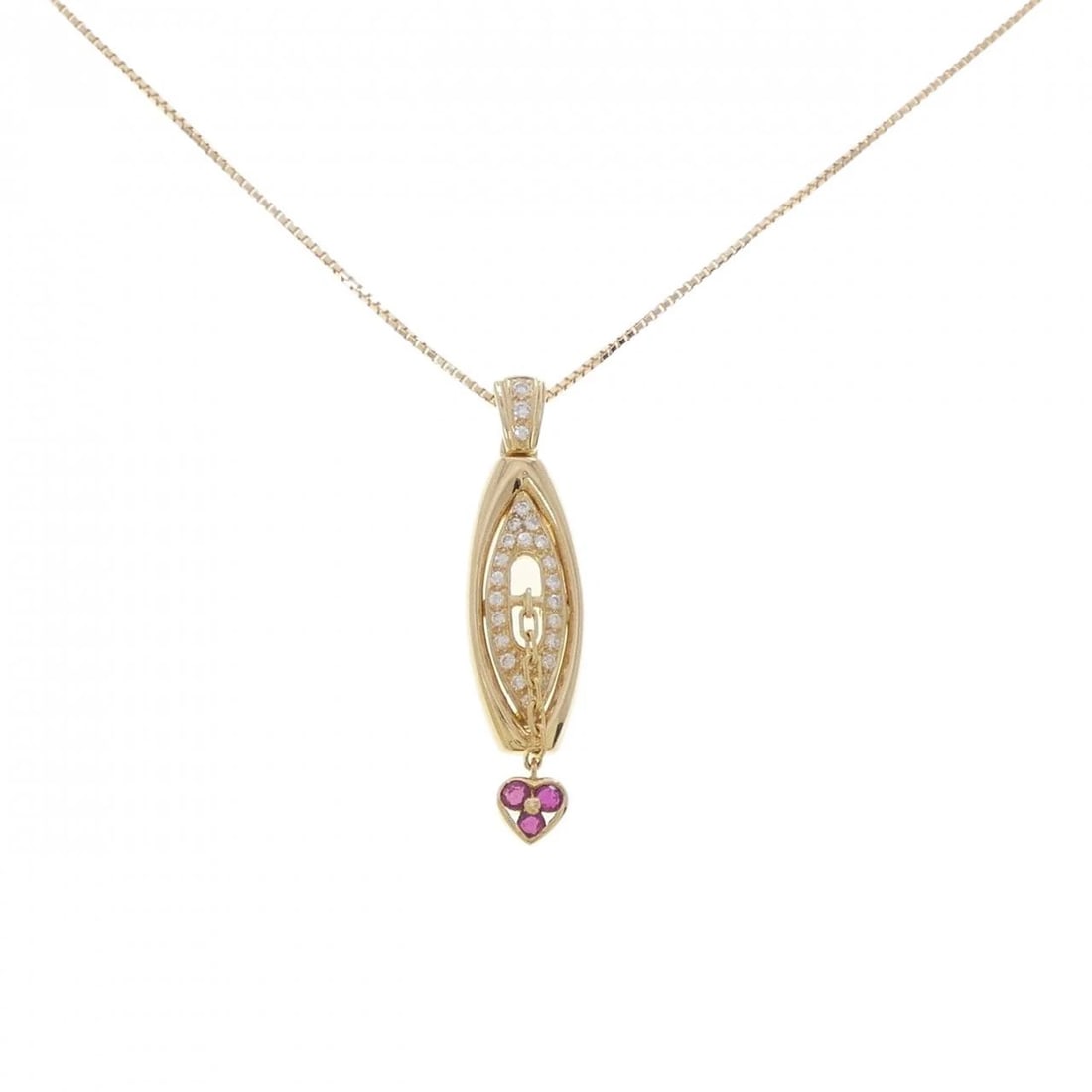 K18YG HEART RUBY NECKLACE: K18YG Heart Ruby Necklace Brand: Unbranded Type/Style: Ruby Necklace Material: K18 yellow gold, Main Stone Ruby, Narural Color: YG Size: Length: 45cm Accessories: None Accessories Notice: When