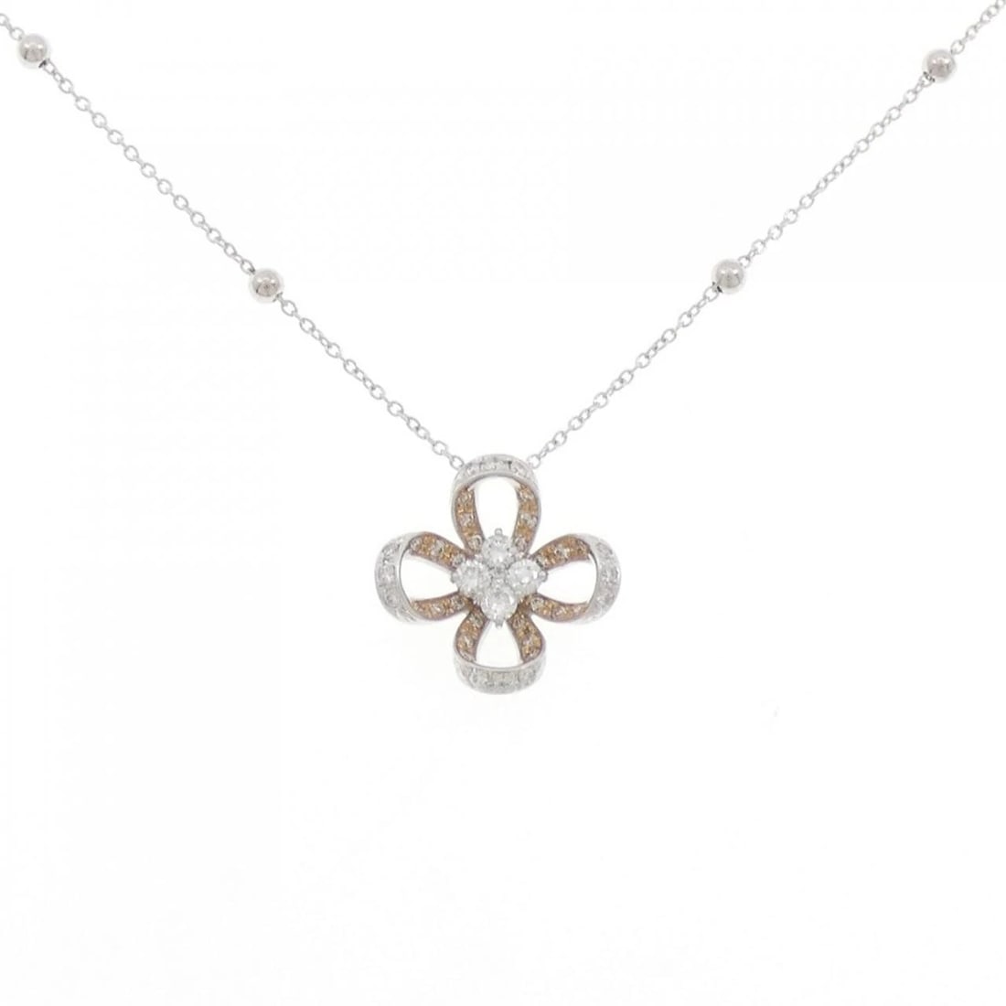 K18WG/K18PG FLOWER DIAMOND NECKLACE: K18WG/K18PG Flower Diamond Necklace Brand: Unbranded Type/Style: Diamond Necklace Material: 18K white gold/18K pink gold, Main Stone Narural Color: WG, PG Size: Length: 46cm Accessories: None