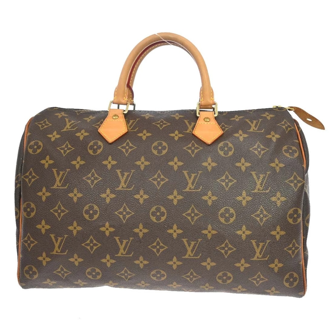 LOUIS VUITTON MONOGRAM SPEEDY 35 HANDBAG: Louis Vuitton Monogram Speedy 35 Handbag Brand: Louis Vuitton Type/Style: Satchel/Top Handle Bag Material: Monogram Canvas, Leather Color: Brown Size: W 13.8 x H 9.1 x D 7.1 inch Accessories: None