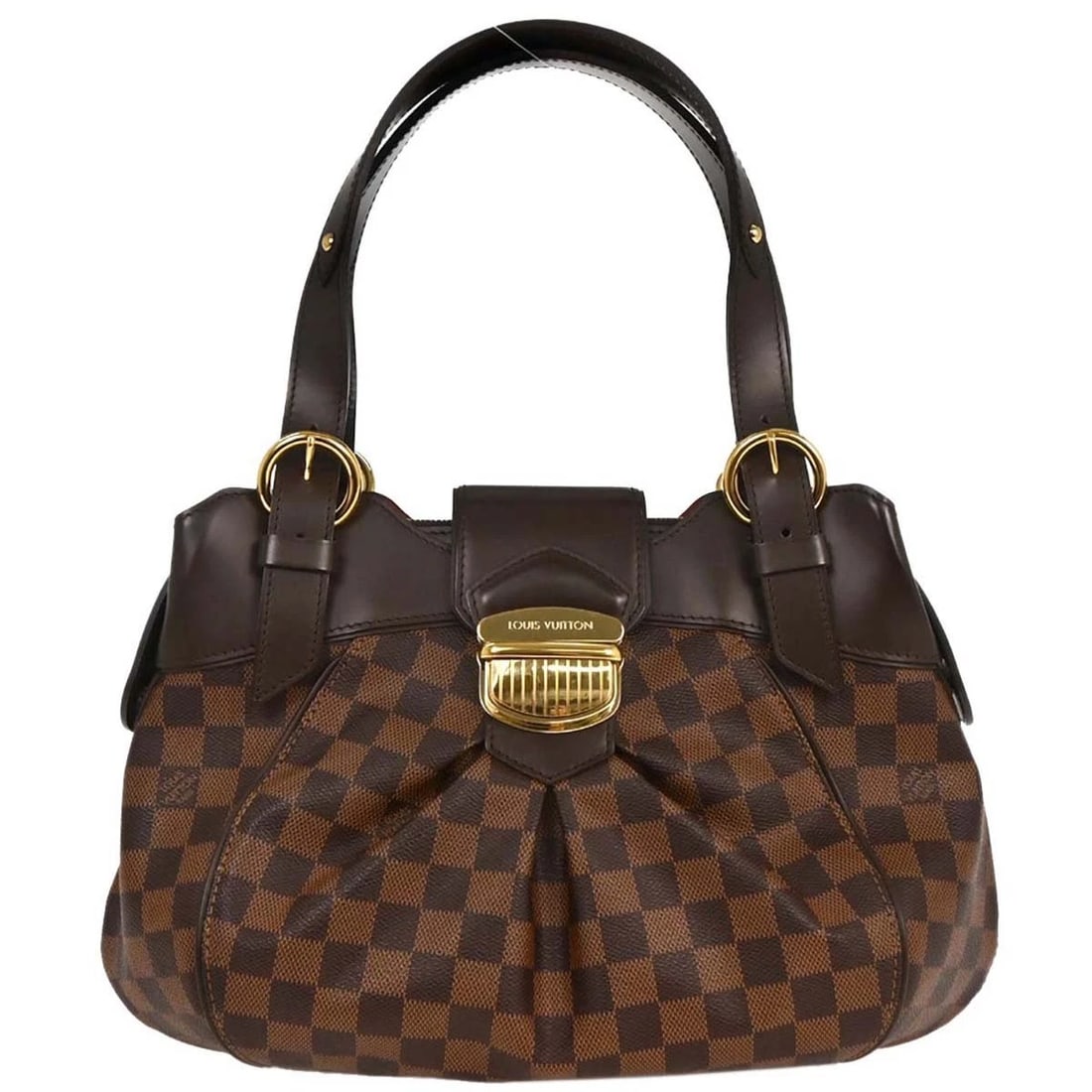 LOUIS VUITTON DAMIER SISTINA PM HANDBAG: Louis Vuitton Damier Sistina PM Handbag Brand: Louis Vuitton Type/Style: Top Handle Bag Material: Damier Canvas, Leather Color: Ebene * Brown Size: W 13.8 x H 9.1 x D 4.3 inch Accessories: None