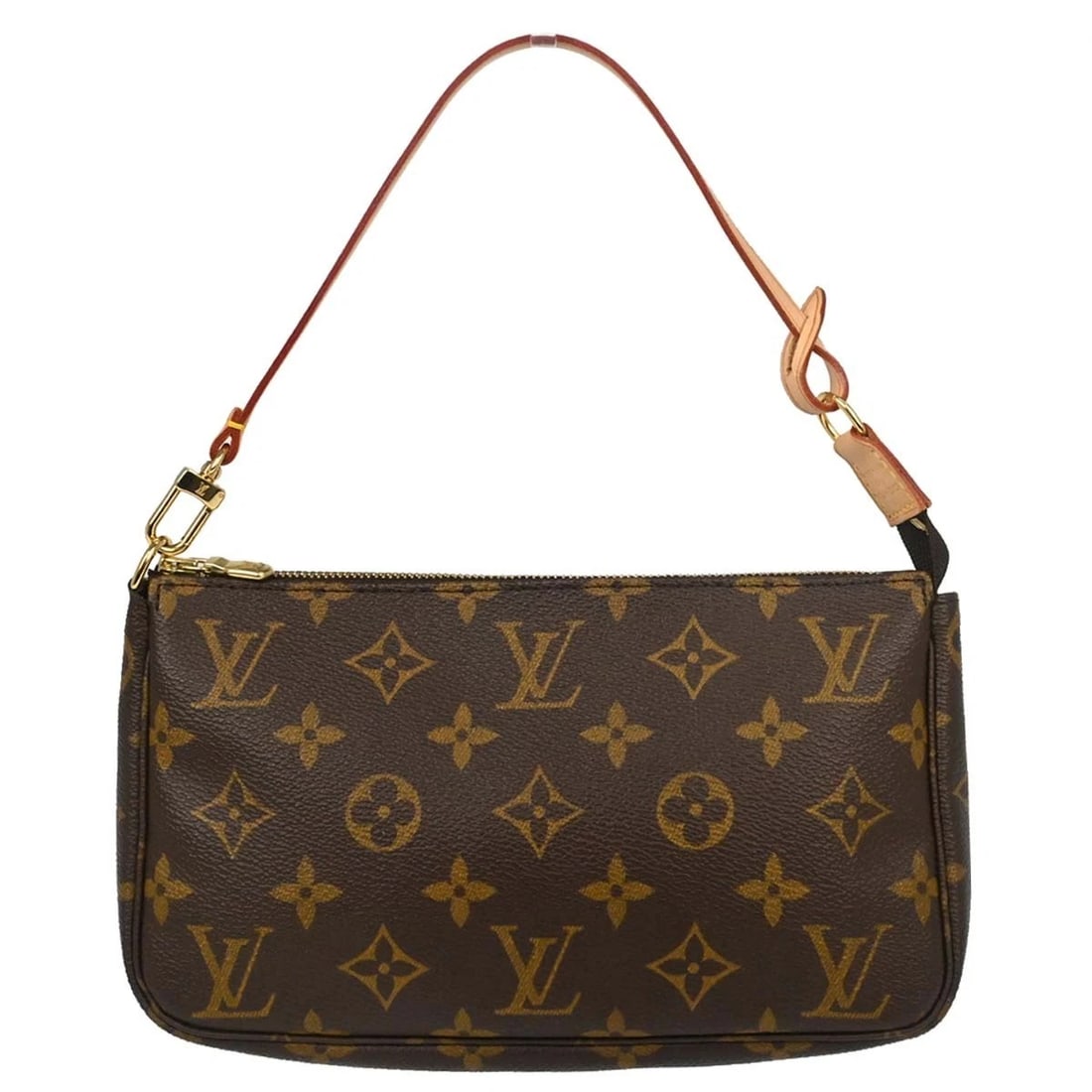 LOUIS VUITTON MONOGRAM POCHETTE ACCESSOIRES HANDBAG: Louis Vuitton Monogram Pochette Accessoires Handbag Brand: Louis Vuitton Type/Style: Pouch Material: Monogram Canvas, Leather Color: Brown Size: W 8.7 x H 5.1 x D 1.6 inch Accessories: None