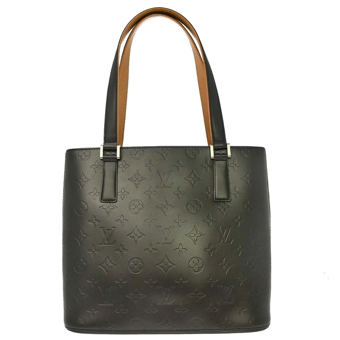 LOUIS VUITTON BLACK MONOGRAM MAT STOCKTON TOTE HANDBAG: Louis Vuitton Black Monogram Mat Stockton Tote Handbag Brand: Louis Vuitton Type/Style: Top Handle Bag Material: Monogram Mat Leather, Leather Color: Black Size: W 11.4 x H 10.2 x D 5.9 inch Acces