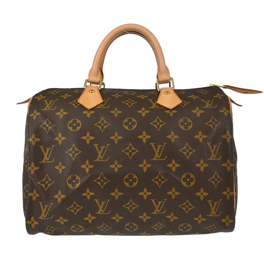 LOUIS VUITTON MONOGRAM SPEEDY 30 HANDBAG: Louis Vuitton Monogram Speedy 30 Handbag Brand: Louis Vuitton Type/Style: Satchel/Top Handle Bag Material: Monogram Canvas, Leather Color: Brown Size: W 11.8 ? H 8.3 ? D 6.7 inch Accessories: None