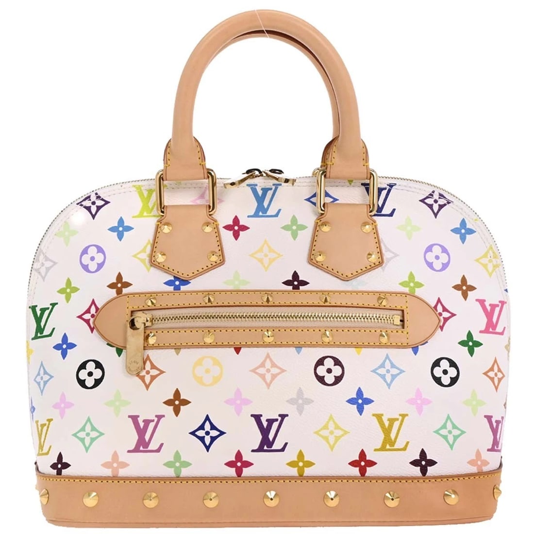 LOUIS VUITTON WHITE MONOGRAM MULTICOLOR ALMA HANDBAG: Louis Vuitton White Monogram Multicolor Alma Handbag Brand: Louis Vuitton Type/Style: Hand Bag Material: Monogram Multicolor Canvas, Leather Color: Blanc * White Size: W 12.0 x H 9.1 x D 6.3 inch