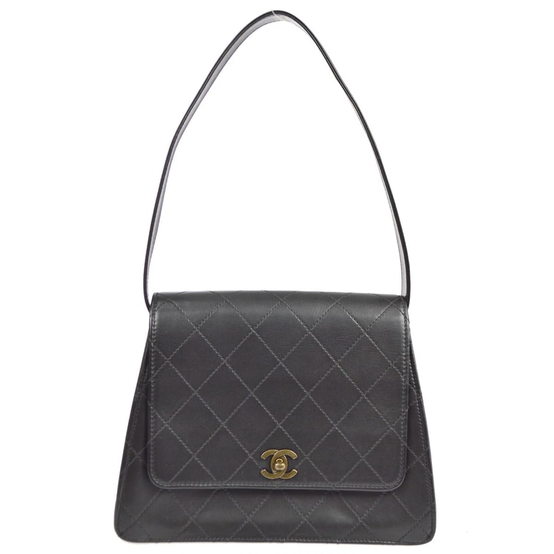 CHANEL BLACK CALFSKIN SHOULDER BAG: Chanel Black Calfskin Shoulder Bag Brand: CHANEL Type/Style: Handbag Material: Calfskin Leather Color: Black Size: W 8.7 x H 7.9 x D 3.1 inch Accessories: None Accessories Notice: When pur
