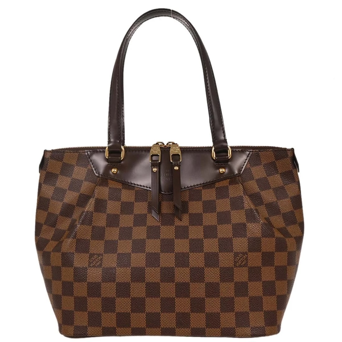 LOUIS VUITTON DAMIER WESTMINSTER PM SHOULDER TOTE BAG: Louis Vuitton Damier Westminster PM Shoulder Tote Bag Brand: Louis Vuitton Type/Style: Tote Material: Damier Canvas, Leather Color: Ebene*Brown Size: W 9.8 x H 8.7 x D 5.5 inch Accessories: None <