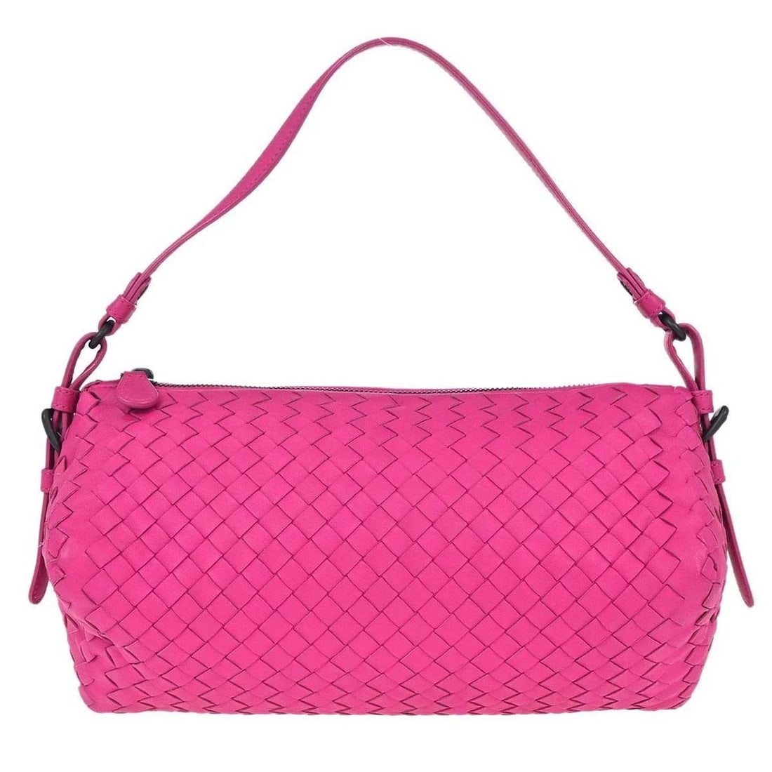BOTTEGA VENETA PINK LAMBSKIN INTRECCIATO HANDBAG: Bottega Veneta Pink Lambskin Intrecciato Handbag Brand: Bottega Veneta Type/Style: Top Handle Bag Material: Lambskin Color: Pink Size: W 11.0 x H 5.9 x D 5.9 inch Accessories: None Accesso