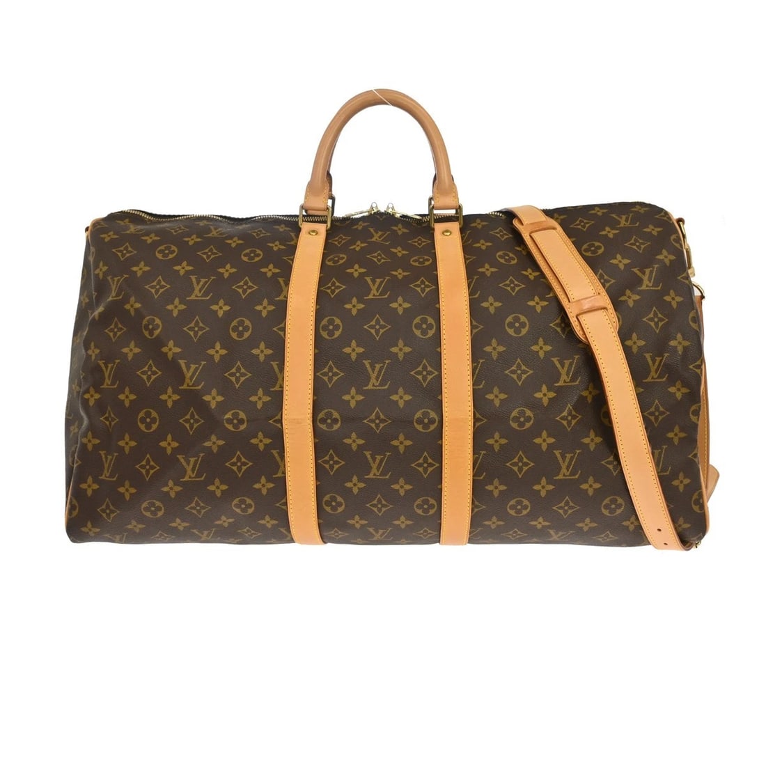LOUIS VUITTON KEEPALL BANDOULIERE 55 BAG: LOUIS VUITTON KEEPALL BANDOULIERE 55 BAG Brand: Louis Vuitton Type/Style: Duffle Material: Monogram Canvas, Leather Color: Brown Size: W 21.7 x H 11.8 x D 9.8 inch Accessories: None Access