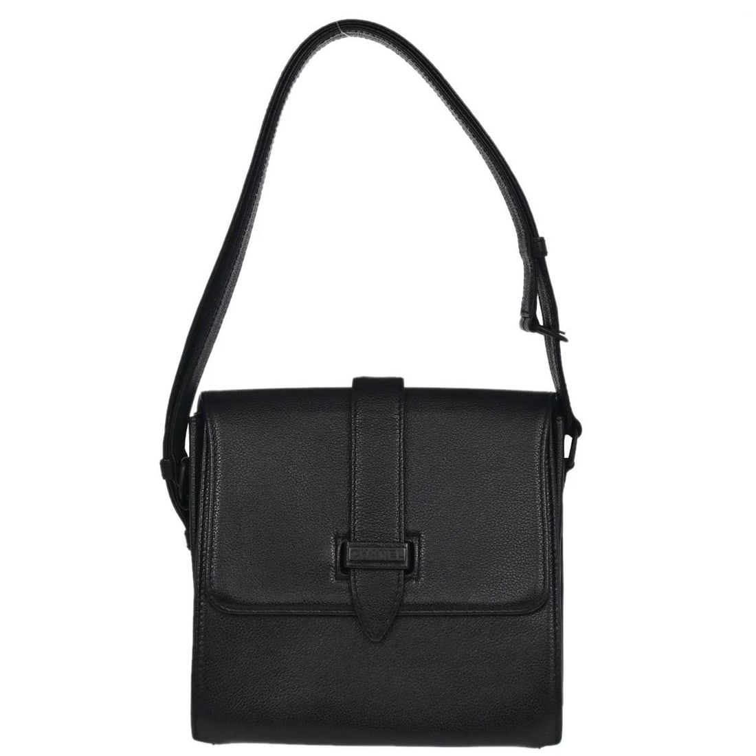 CHANEL BLACK CALFSKIN 2WAY SHOULDER HANDBAG: Chanel Black Calfskin 2way Shoulder Handbag Brand: CHANEL Type/Style: Top Handle Bag Material: Calfskin Color: Black Size: W 7.5 x H 7.1 x D 2.8 inch Accessories: None Accessories Notice: