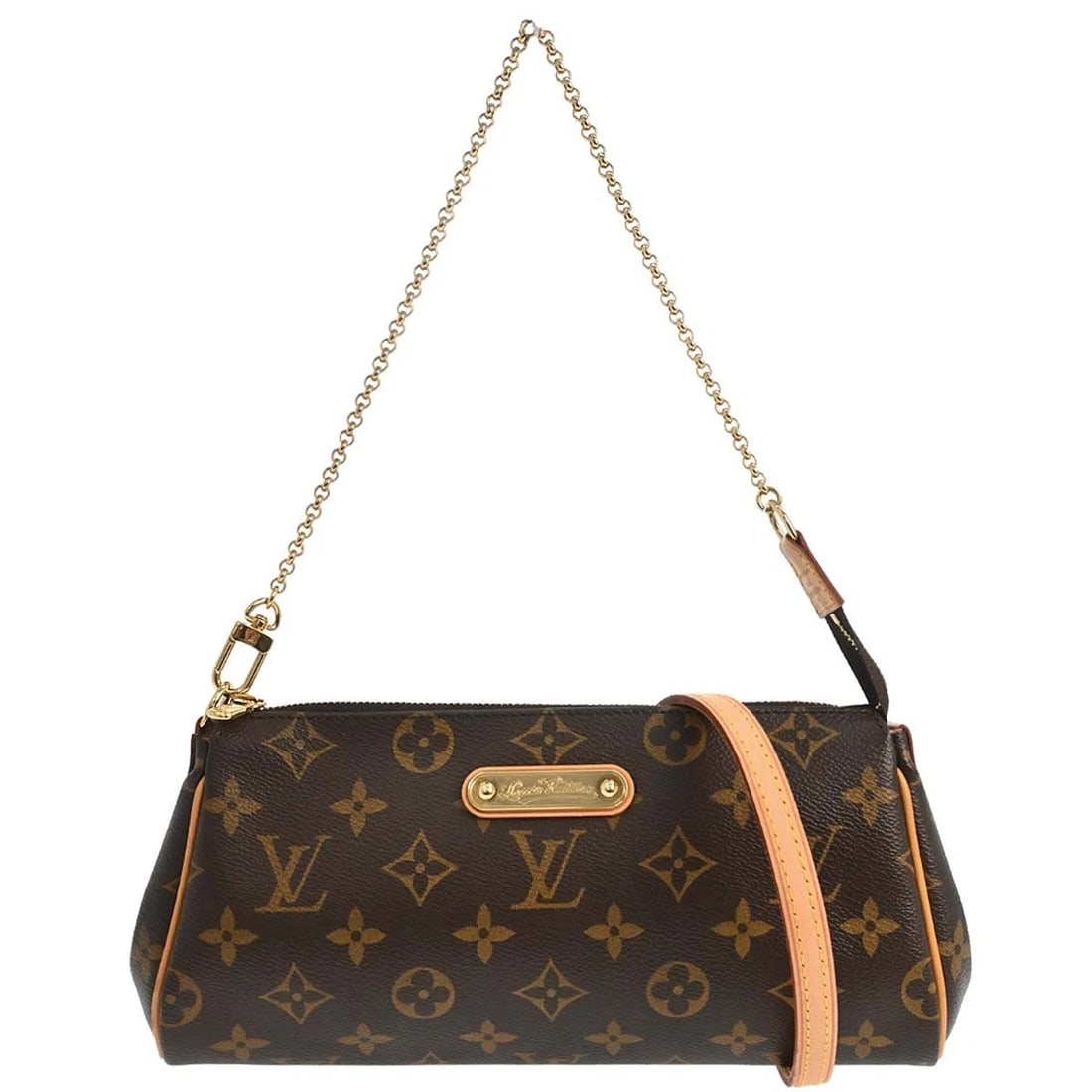 LOUIS VUITTON MONOGRAM EVA 2WAY SHOULDER HANDBAG: Louis Vuitton Monogram Eva 2way Shoulder Handbag Brand: Louis Vuitton Type/Style: Hand Bag Material: Monogram Canvas, Leather Color: Brown Size: W 9.8 inch x H 5.1 x D 1.6 inch Accessories: None <