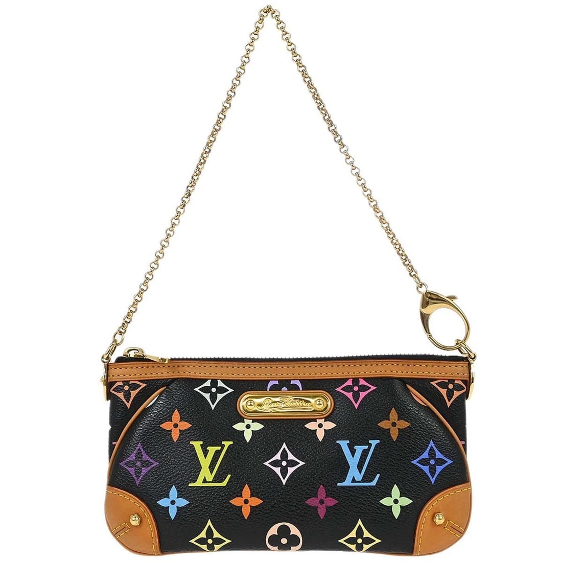 LOUIS VUITTON BLACK MULTICOLOR POCHETTE MILLA MM HANDBAG: Louis Vuitton Black Multicolor Pochette Milla MM Handbag Brand: Louis Vuitton Type/Style: Pouch Material: Monogram Multicolor Canvas, Leather Color: Noir * Black Size: W 7.9 x H 4.3 x D 0.8 inch A