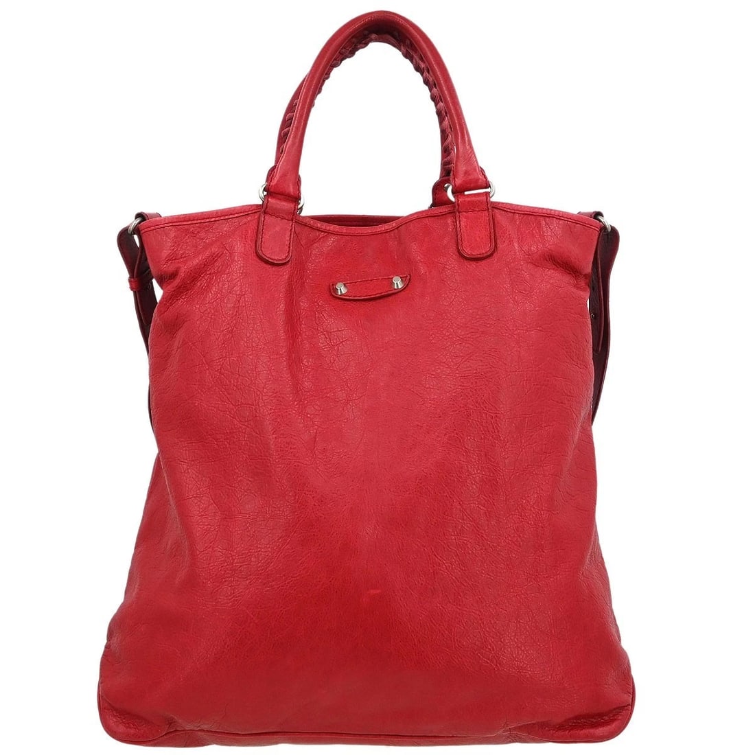 BALENCIAGA RED LAMBSKIN TOTE BAG: Balenciaga Red Lambskin Tote Bag Brand: Balenciaga Type/Style: Tote Material: Lambskin Color: Red Size: W 16.9 x H 16.9 x D 5.1 inch Accessories: None Accessories Notice: When purchasing p