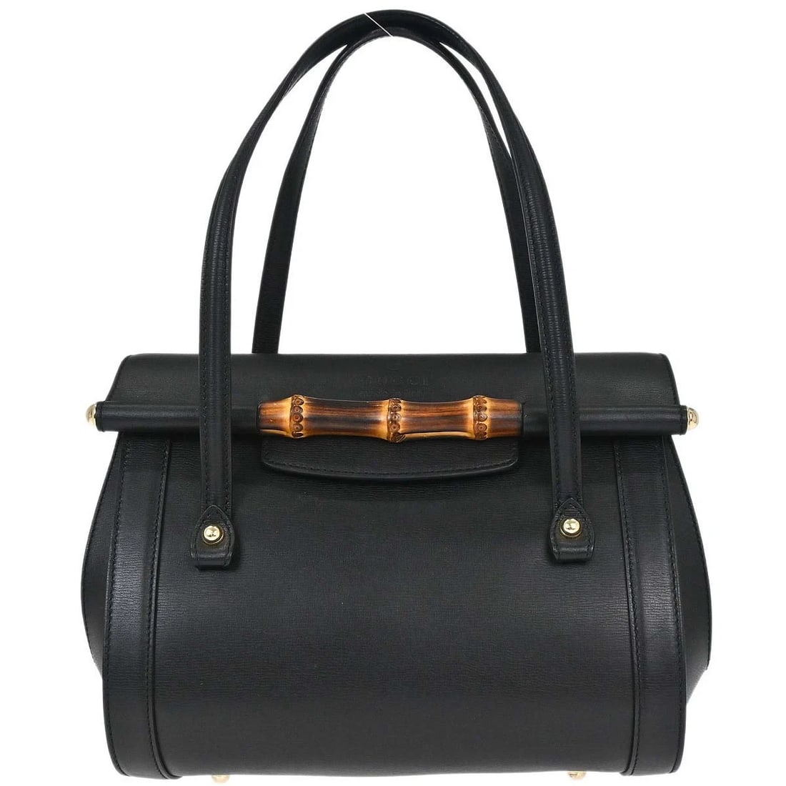 GUCCI BLACK LEATHER BAMBOO HANDBAG: Gucci Black Leather Bamboo Handbag Brand: Gucci Type/Style: Top Handle Bag Material: Leather, Bamboo Color: Black Size: W 10.6 x H 8.7 x D 5.1 inch Accessories: None Accessories Notice: Wh