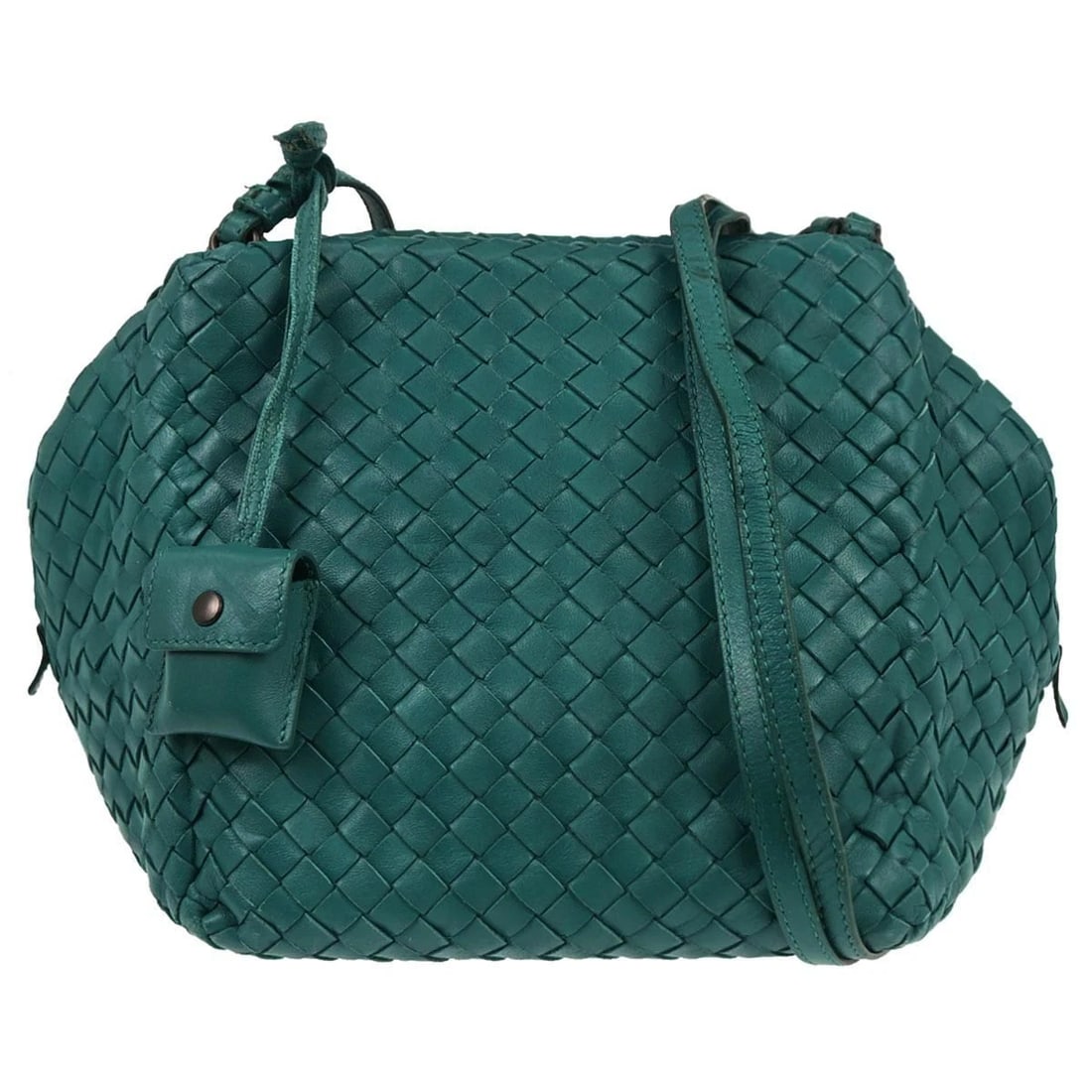 BOTTEGA VENETA GREEN INTRECCIATO SHOULDER BAG: Bottega Veneta Green Intrecciato Shoulder Bag Brand: Bottega Veneta Type/Style: Shoulder Bag Material: Leather Color: Green Size: W 7.1 x H 7.1 x D 6.7 inch Accessories: None Accessories N