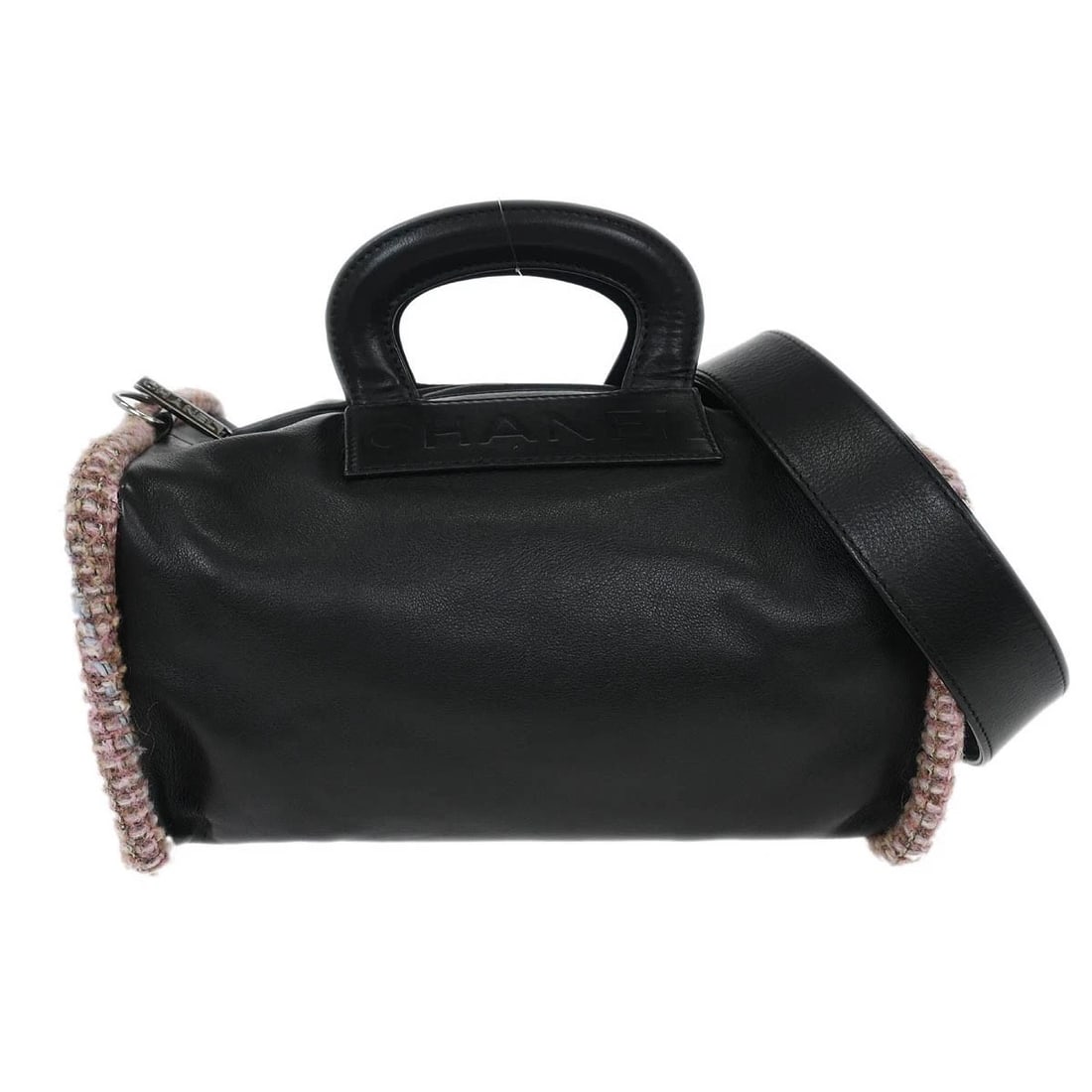 CHANEL BLACK LAMBSKIN HANDBAG: Chanel Black Lambskin Handbag Brand: CHANEL Type/Style: Top Handle Bag Material: Lambskin Color: Black Size: W 10.6 x H 5.1 x D 7.5 inch Accessories: None Accessories Notice: When purchasi