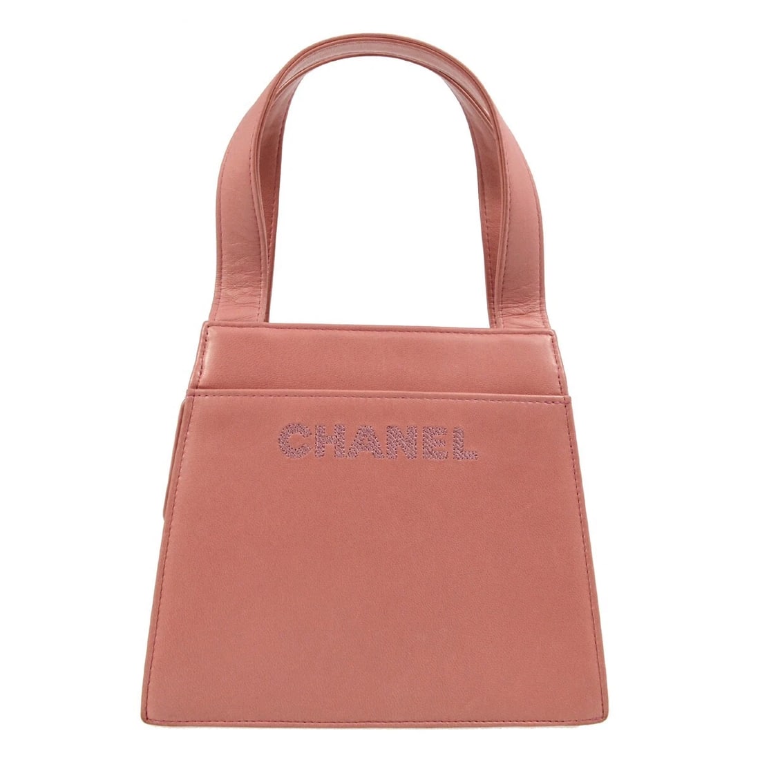 CHANEL PINK LAMBSKIN HANDBAG: Chanel Pink Lambskin Handbag Brand: CHANEL Type/Style: Top Handle Bag Material: Lambskin Leather Color: Pink Size: W 7.9 x H 6.7 x D 3.1 inch Accessories: None Accessories Notice: When purchasing