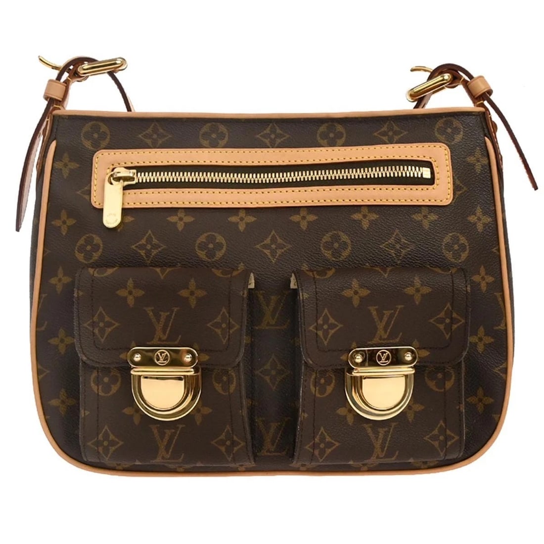 LOUIS VUITTON MONOGRAM HUDSON GM SHOULDER BAG: Louis Vuitton Monogram Hudson GM Shoulder Bag Brand: Louis Vuitton Type/Style: Shoulder Bag Material: Monogram Canvas, Leather Color: Brown Size: W 11.8 x H 9.4 x D 3.5 inch Accessories: None