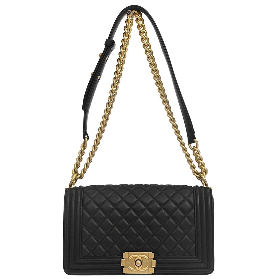 BOY CHANEL BLACK LAMBSKIN MEDIUM SHOULDER BAG: Boy Chanel Black Lambskin Medium Shoulder Bag Brand: CHANEL Type/Style: Shoulder Bag Material: Lambskin Color: Black Size: W 9.8 x H 5.9 x D 3.1 inch Accessories: None Accessories Notice: When