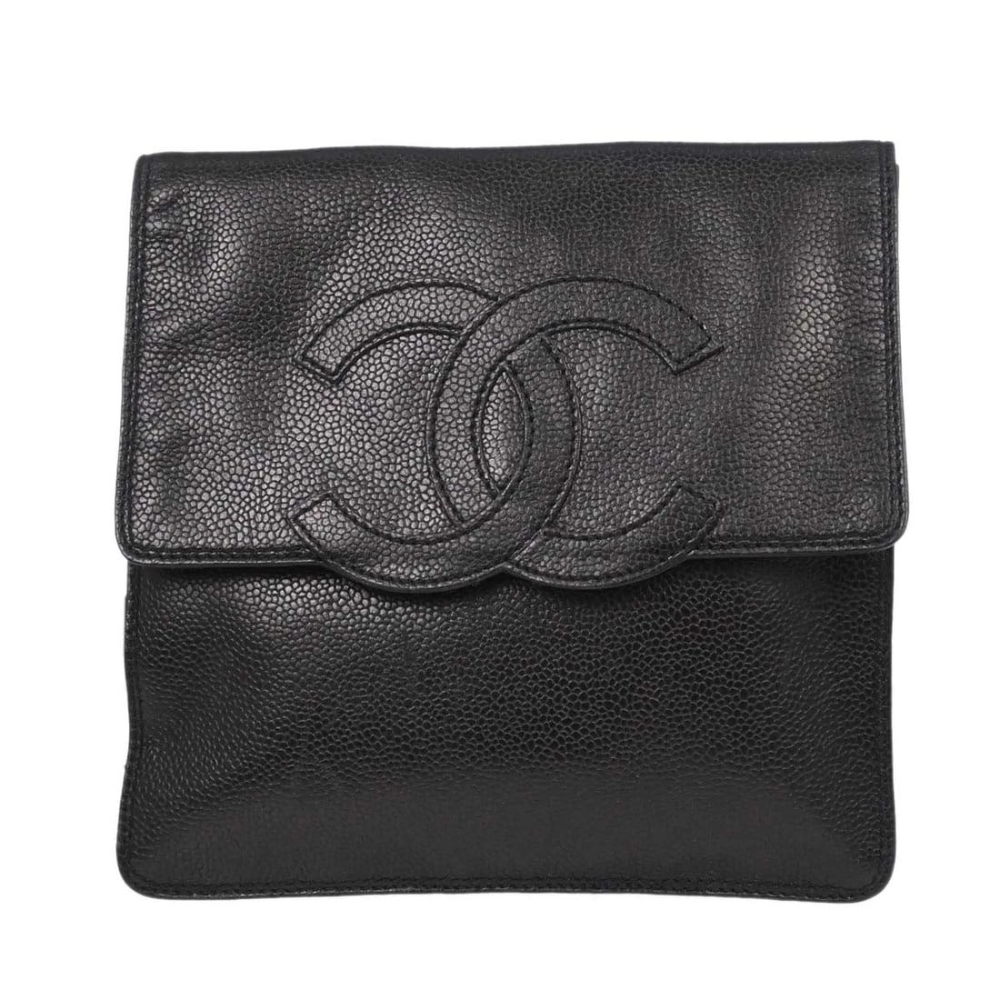 CHANEL BLACK CALFSKIN SHOULDER BAG: Chanel Black Calfskin Shoulder Bag Brand: CHANEL Type/Style: Shoulder Bag Material: Caviar skin leather Color: Black Size: W 7.5 x H 7.5 x D 0.8 inch Accessories: None Accessories Notice: When