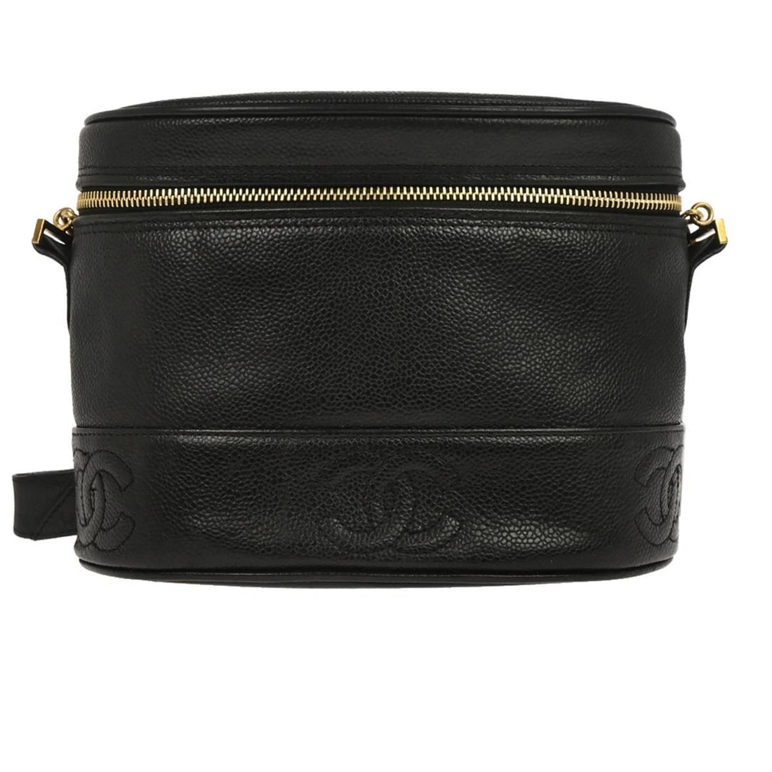 CHANEL BLACK CALFSKIN TRIPLE CC SHOULDER BAG: Chanel Black Calfskin Triple CC Shoulder Bag Brand: CHANEL Type/Style: Shoulder Bag Material: Caviar skin leather Color: Black Size: W 8.7 x H 6.7 x D 3.5 inch Accessories: None Accessorie