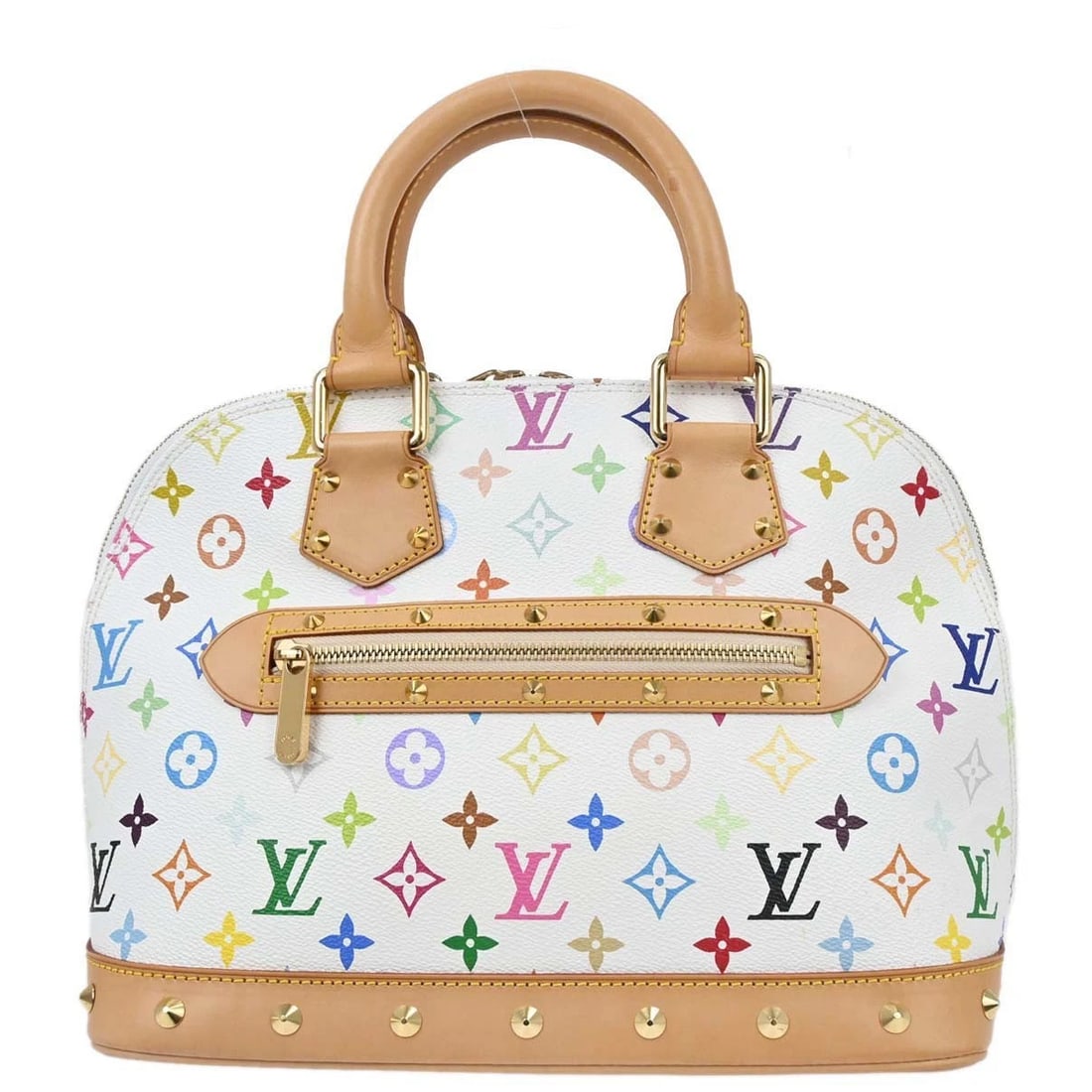 LOUIS VUITTON WHITE MONOGRAM MULTICOLOR ALMA HANDBAG: Louis Vuitton White Monogram Multicolor Alma Handbag Brand: Louis Vuitton Type/Style: Hand Bag Material: Monogram Multicolor Canvas, Leather Color: Blanc * White Size: W 12.0 x H 9.1 x D 6.3 inch