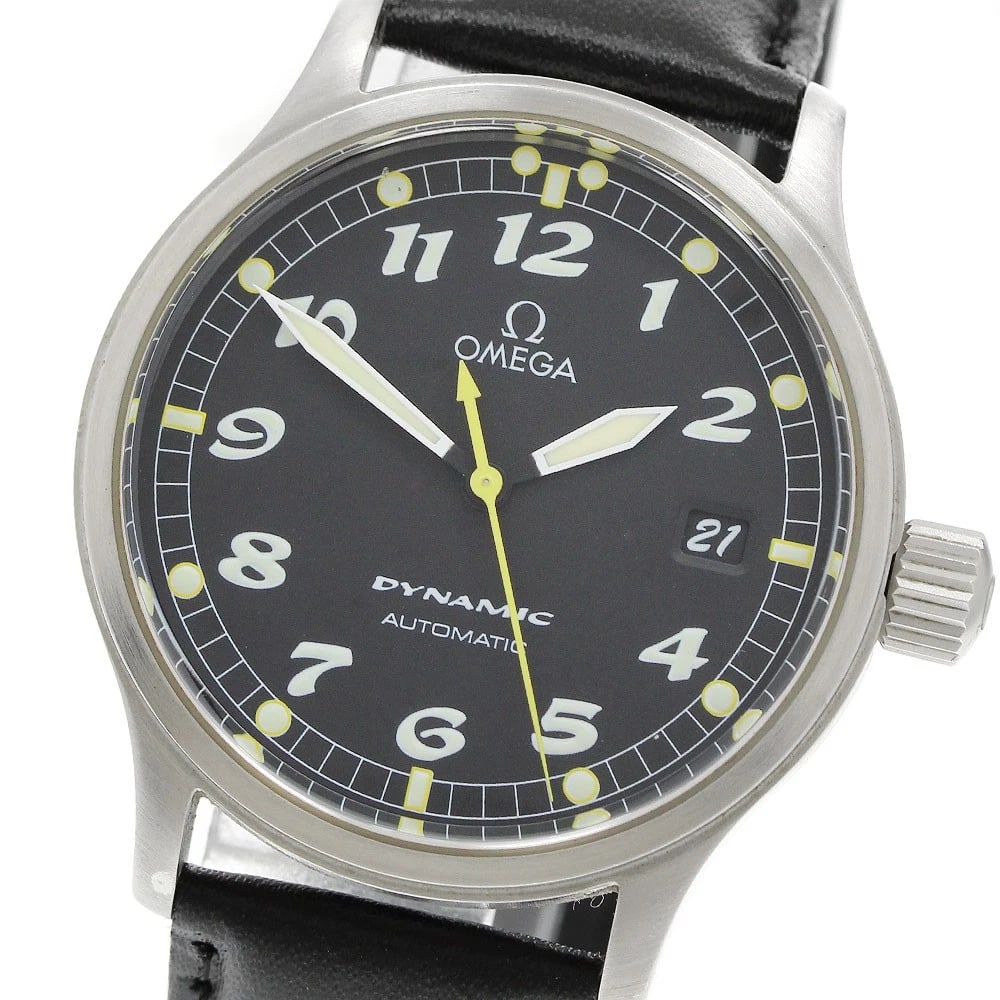 OMEGA DYNAMIC DATE BLACK AUTOMATIC WATCH: OMEGA dynamic Date black Automatic Watch Brand: OMEGA Type/Style: Wristwatch Material: Band Material leather, Case Material Stainless Steel Color: Dial Color black Size: Case size About 36mm