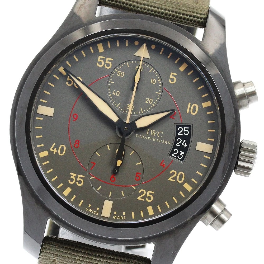 IWC SCHAFFHAUSEN PILOT WATCH: IWC SCHAFFHAUSEN Pilot Watch Brand: IWC SCHAFFHAUSEN Type/Style: Wristwatch Material: Band Material Nylon / leather, Case Material Ceramic / titanium Color: Dial Color gray Size: Case size About 46mm