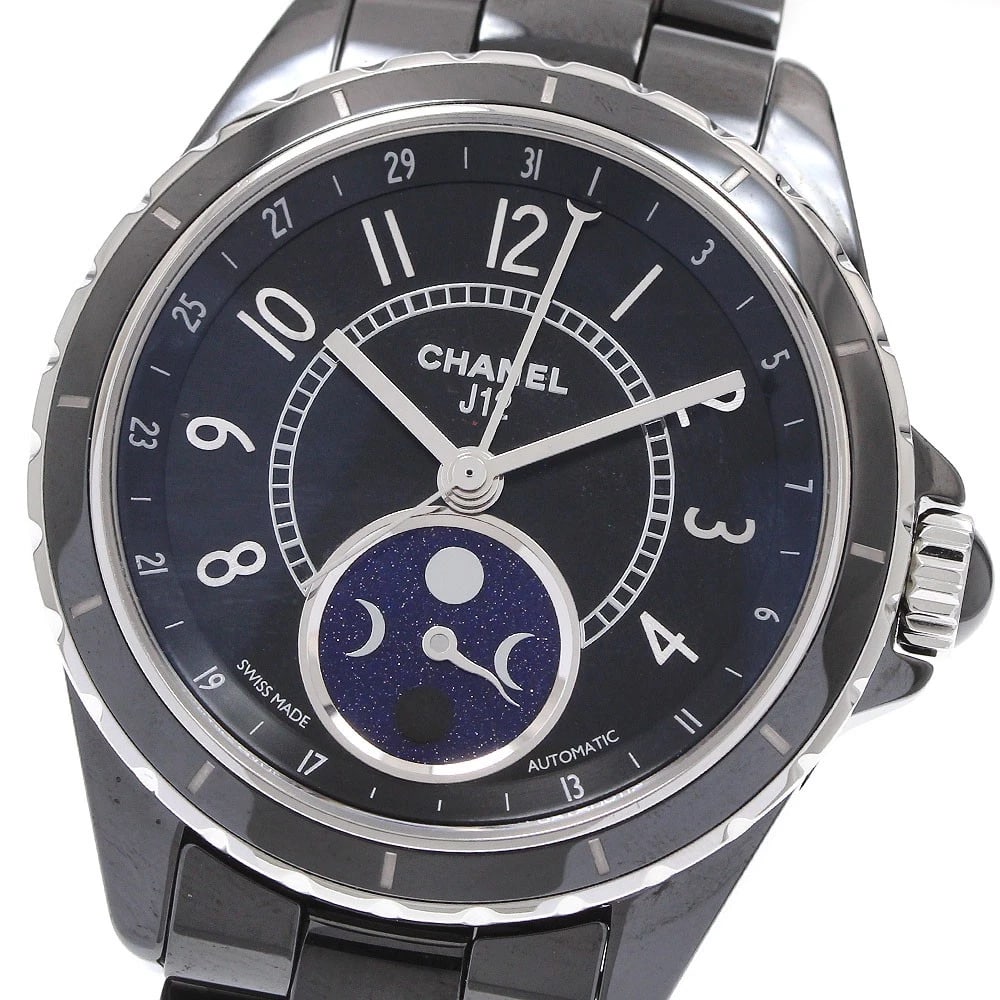 CHANEL J12 MOON PHASE BLACK AUTOMATIC WATCH: CHANEL J12 Moon phase black Automatic Watch Brand: CHANEL Type/Style: Wristwatch Material: Band Material Stainless Steel / ceramic, Case Material Stainless Steel / ceramic Color: Dial Color black