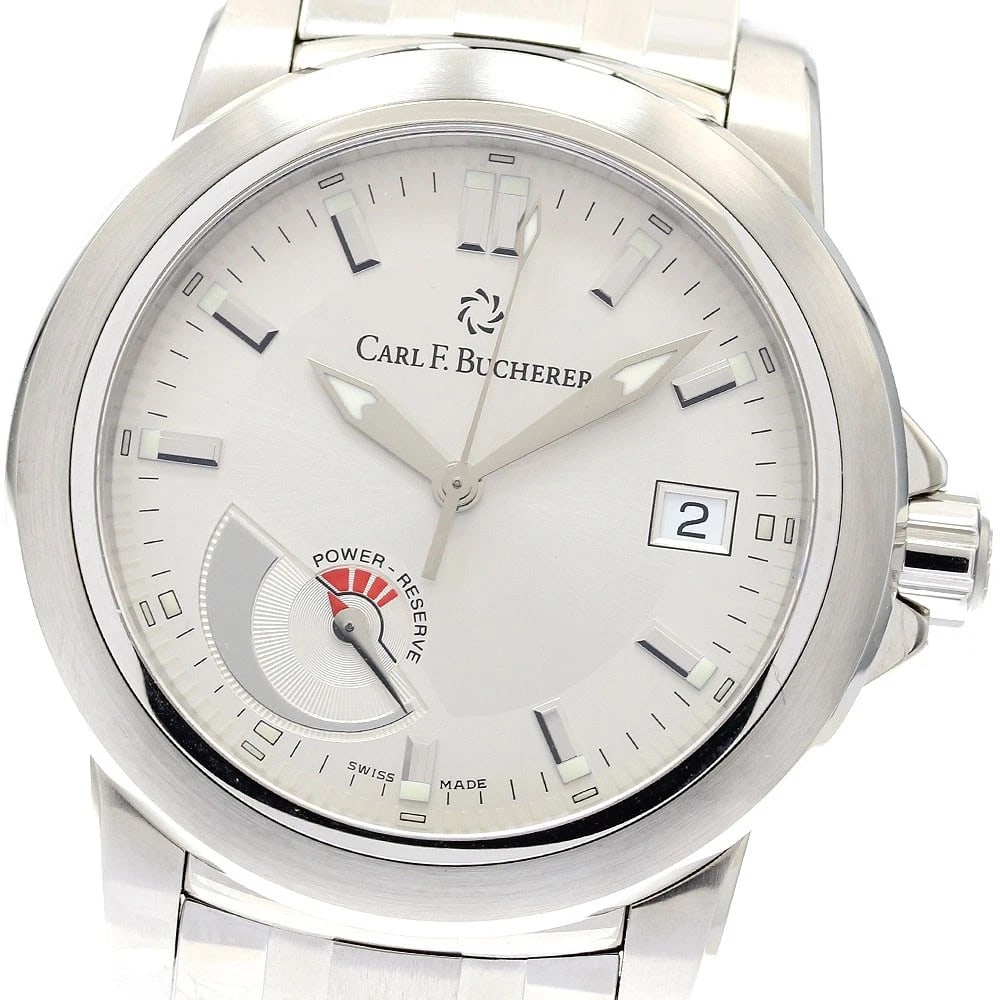 CARL F.BUCHERER POWER RESERVE DATE AUTOMATIC WATCH: CARL F.BUCHERER Power reserve Date Automatic Watch Brand: CARL F.BUCHERER Type/Style: Wristwatch Material: Band Material Stainless Steel, Case Material Stainless Steel Color: Dial Color Silver Size: