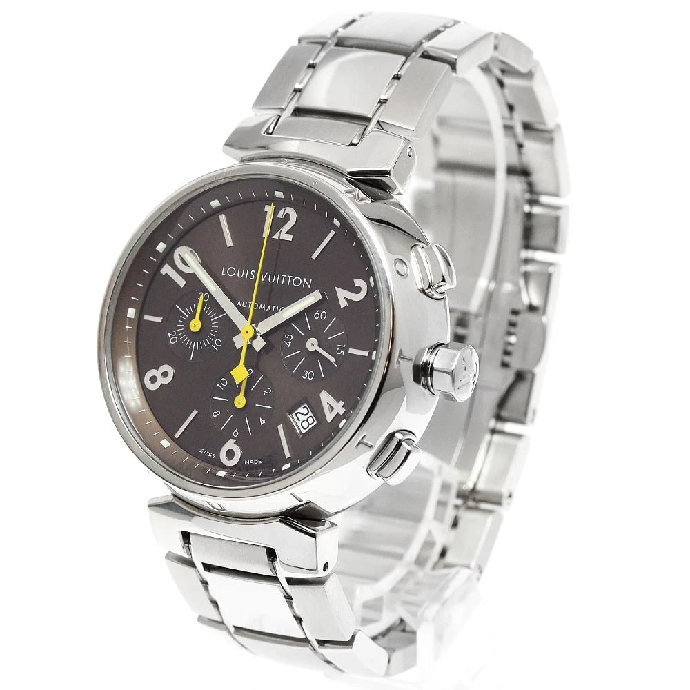 LOUIS VUITTON TAMBOUR DATE CHRONOGRAPH AUTOMATIC WATCH: LOUIS VUITTON Tambour Date Chronograph Automatic Watch Brand: LOUIS VUITTON Type/Style: Wristwatch Material: Band Material Stainless Steel, Case Material Stainless Steel Color: Dial Color Brown Size:
