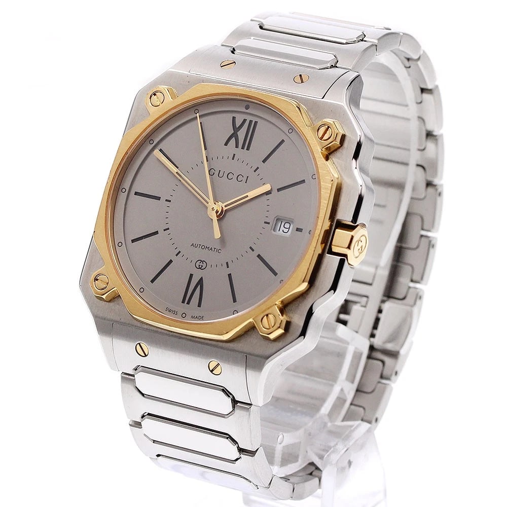 GUCCI DATE BEIGE AUTOMATIC WATCH: GUCCI Date beige Automatic Watch Brand: GUCCI Type/Style: Wristwatch Material: Band Material Stainless Steel, Case Material Stainless Steel/Gold Plated Color: Dial Color beige Size: Case size About