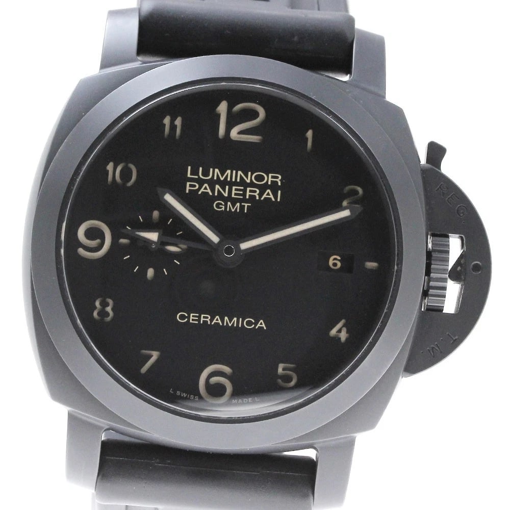 PANERAI LUMINOR BLACK AUTOMATIC WATCH: PANERAI Luminor black Automatic Watch Brand: PANERAI Type/Style: Wristwatch Material: Band Material rubber, Case Material ceramic Color: Dial Color black Size: Case size About 44mm (1.7inch) (not