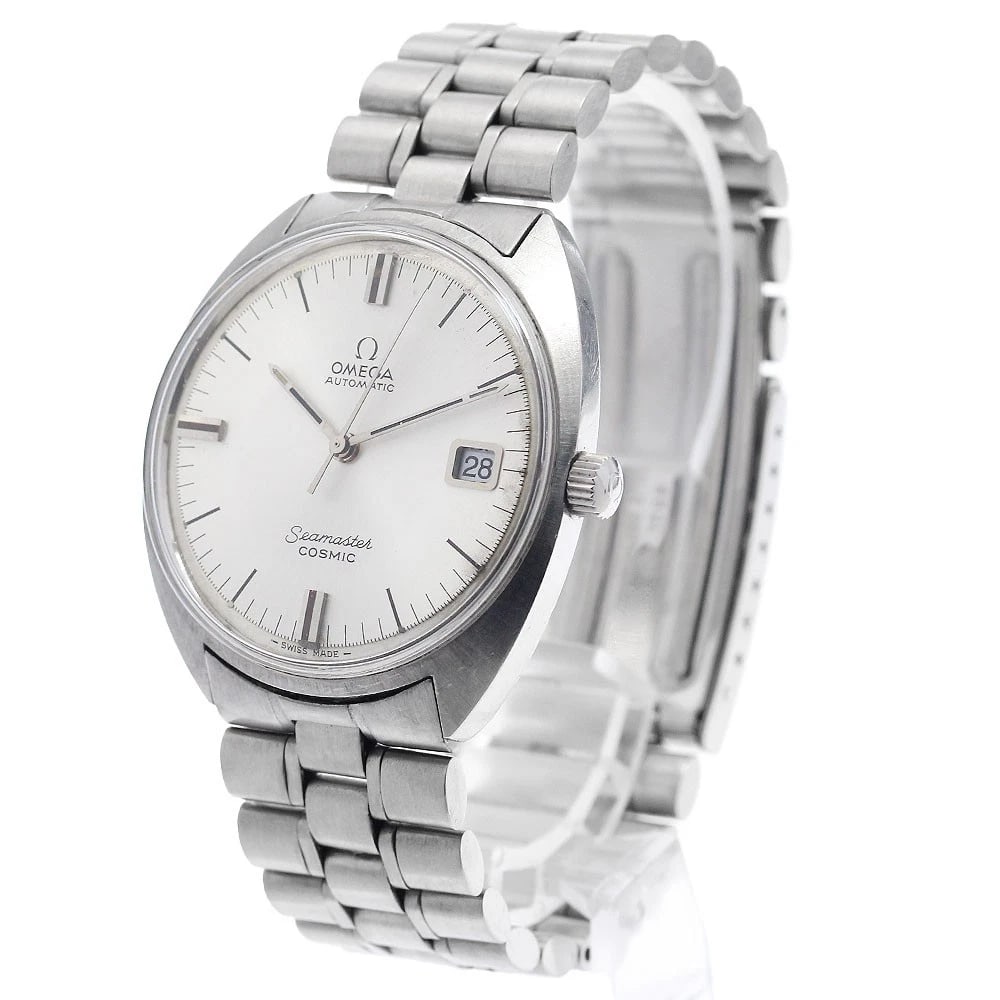 OMEGA SEAMASTER DATE AUTOMATIC WATCH: OMEGA Seamaster Date Automatic Watch Brand: OMEGA Type/Style: Wristwatch Material: Band Material Stainless Steel, Case Material Stainless Steel Color: Dial Color Silver Size: Case size About 35mm