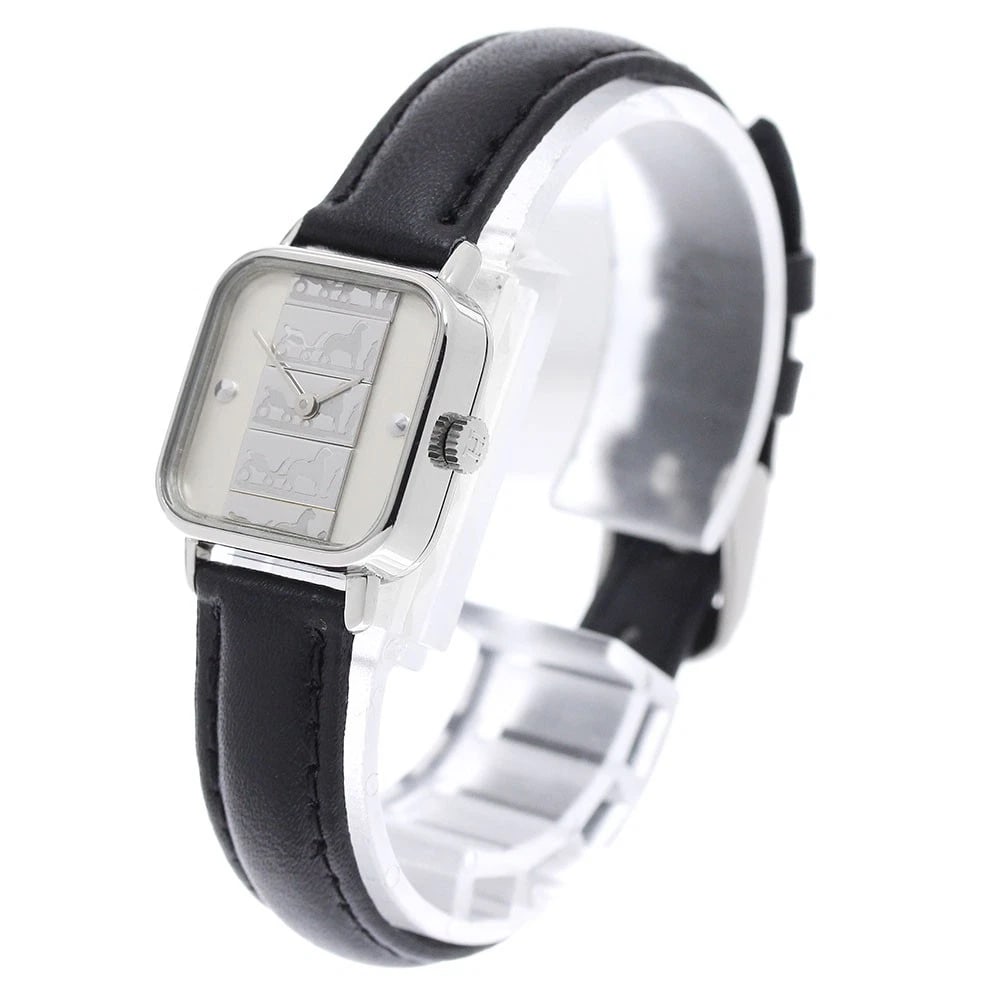HERMES SILVER QUARTZ WATCH: HERMES Silver Quartz Watch Brand: HERMES Type/Style: Wristwatch Material: Band Material leather, Case Material Stainless Steel Color: Dial Color Silver Size: Case size About 20mm (0.8inch) (not