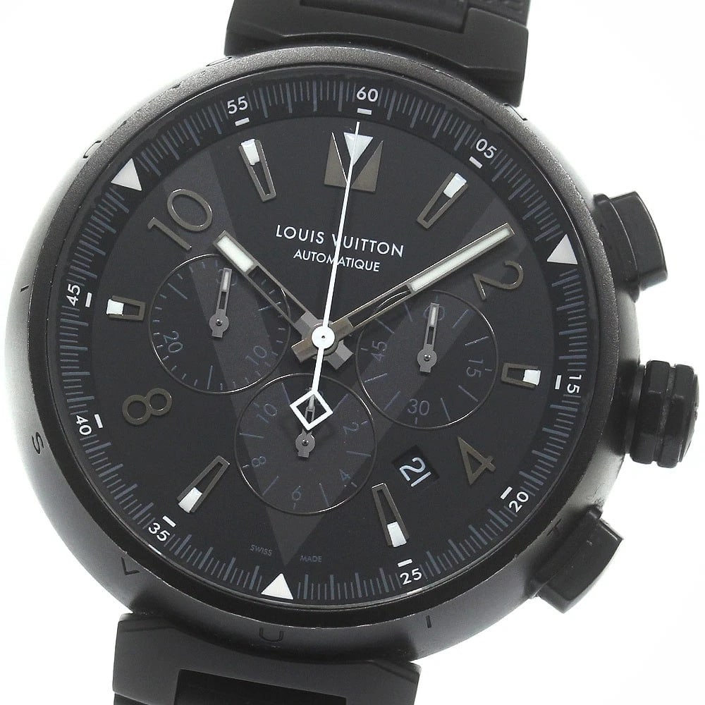 LOUIS VUITTON TAMBOUR CHRONOGRAPH BLACK AUTOMATIC WATCH: LOUIS VUITTON Tambour Chronograph black Automatic Watch Brand: LOUIS VUITTON Type/Style: Wristwatch Material: Band Material rubber, Case Material Stainless Steel Color: Dial Color black Size: Case