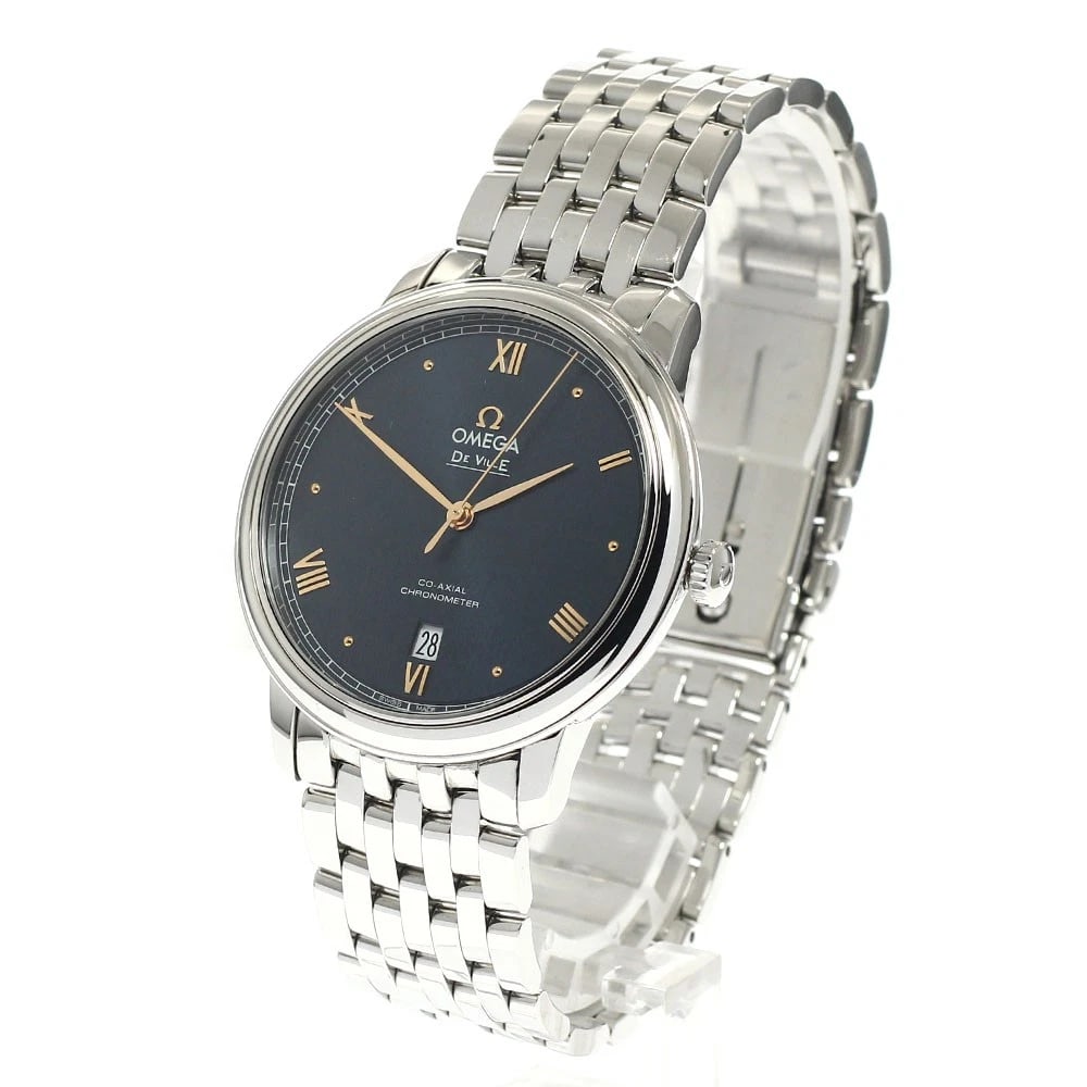 OMEGA DE VILLE PRESTIGE NAVY AUTOMATIC WATCH: OMEGA De Ville Prestige Navy Automatic Watch Brand: OMEGA Type/Style: Wristwatch Material: Band Material Stainless Steel, Case Material Stainless Steel Color: Dial Color Navy Size: Case size About