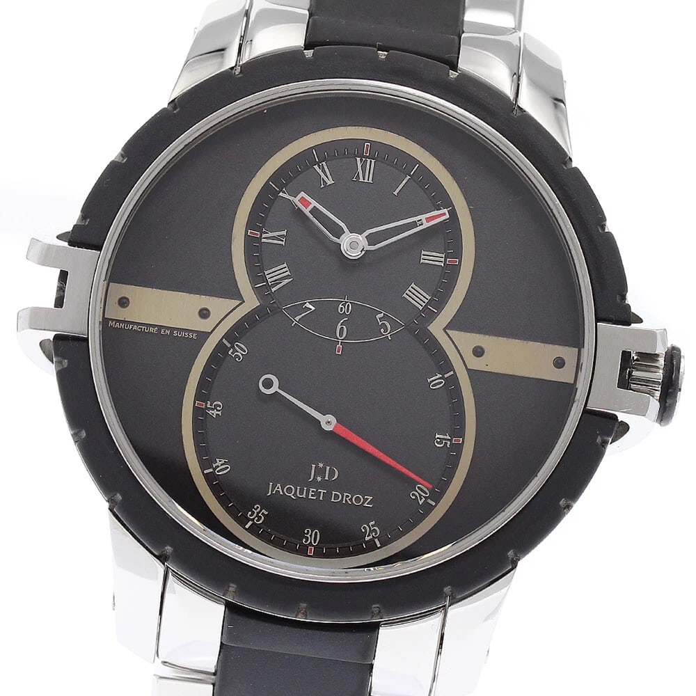 JAQUET DROZ AUTOMATIC WATCH: JAQUET DROZ Automatic Watch Brand: JAQUET DROZ Type/Style: Wristwatch Material: Band Material Stainless Steel / Rubber, Case Material Stainless Steel / Rubber Color: Dial Color black Size: Case size