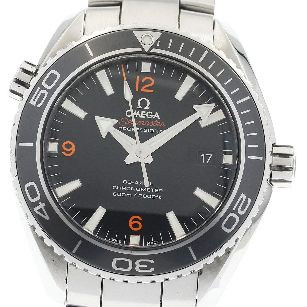 OMEGA SEAMASTER PLANET OCEAN WATCH: OMEGA Seamaster Planet Ocean Watch Brand: OMEGA Type/Style: Wristwatch Material: Band Material Stainless Steel, Case Material Stainless Steel Color: Dial Color black Size: Case size About 46mm